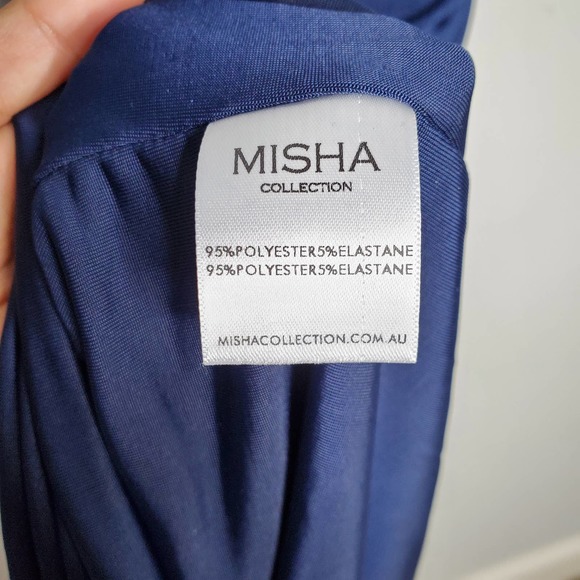 MISHA COLLECTION • Navy Blue Faith Ruched Midi Dress Sz 8 - Picture 6 of 8